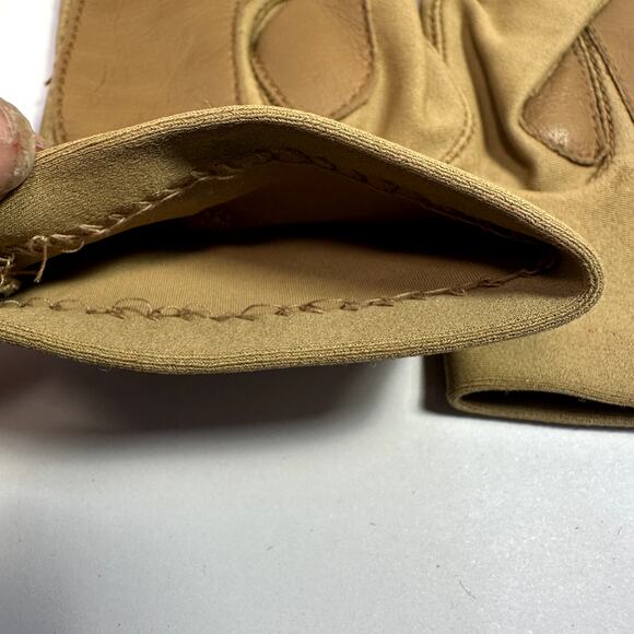 VTG Womens Gloves SZ S Leather & Woven Stretch Fabric Beige Driving Transitional - Picture 3 of 3